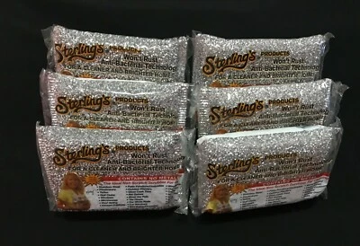 Set of 6 SILVER Sterling Non Scratch Scrubbers Sterling's Sponges Scrub Pad Pads - Image 1 of 4