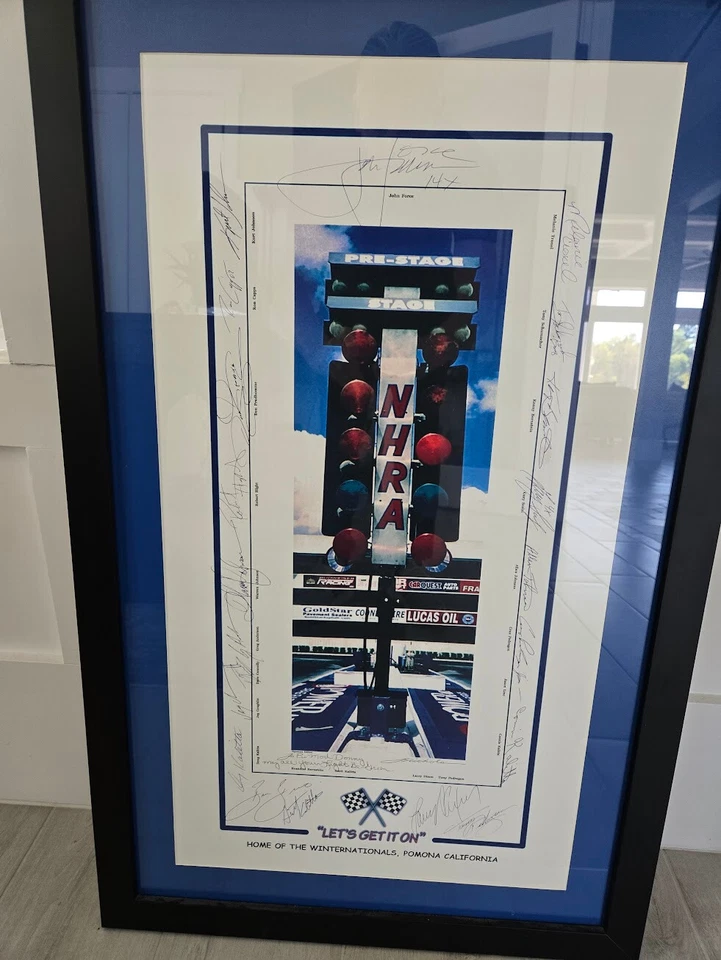 NHRA Autographs  "lets Get It On" 22 Signatures Framed and Matted John Force  Foto 1 de 1