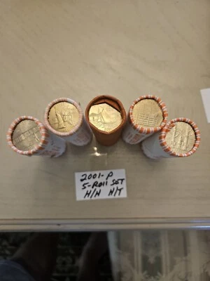 2001-P State Quarters Set US Mint Uncirculated Bank Roll's x 5 NY NC RI VT KT - Image 1 of 4