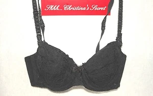 VINTAGE NEW BALI LO BEAUCOUP Bow Bra Black Lacy Padded Sz 34C - Picture 1 of 5