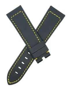 Graham 22mm x 20mm Black Genuine Leather Yellow Stitching Men's Watch Band Strap - Picture 1 of 3