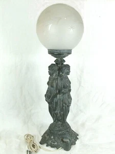 Cornell Three Goddess Metal Sculpture Table Lamp W/ Frosted Glass Globe Shade - Picture 1 of 12