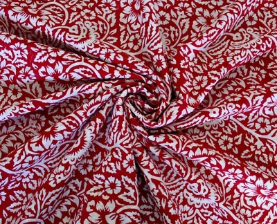 Floral Red White Hand Block Print Cotton Fabric Dressmaking Fabric By Yard AU - Image 1 of 4