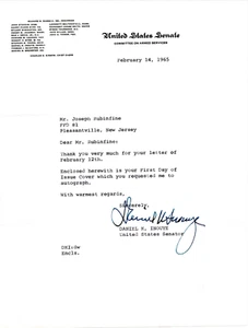 1965 HAWAII Sen. DANIEL K. INOUYE Firmato LETTERA USS Distruttore ~ Seconda Guerra Mondiale EROE - Foto 1 di 4