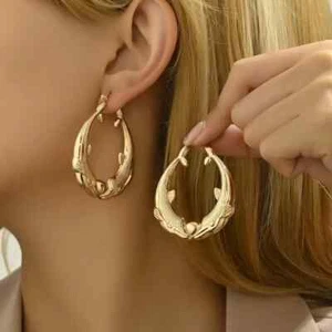 Retro Dolphins Golden Hoop Earrings 18K Gold plated Double Dolphin Ocean Fashion - Picture 1 of 4
