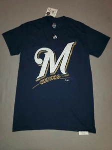 MILWAUKEE BREWERS MLB MAJESTIC OFFICIAL LOGO BLUE T-SHIRT MENS SMALL M952 - Picture 1 of 4