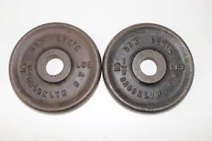 Vintage Dan Lurie Brooklyn Weight Plates 2 1/2 LBS Standard Iron Rare Set of 2 - Imagen 1 de 6