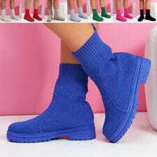 WOMENS HIGH TOP KNIT ANKLE BOOTS LADIES SLIP ON FASHION SHOES WOMEN BOOTS SIZE