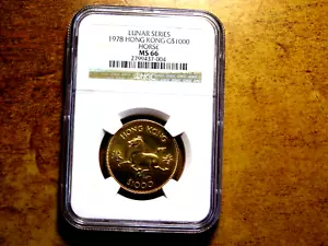 Hong Kong 1978 Gold $1000 - Year of Horse NGC MS66 R2 - Picture 1 of 2