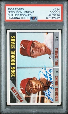 1966 TOPPS JENKINS/SORRELL JENKINS AUTO #254 PHILLIES ROOKIES PSA 2 DNA AUTO 10 - Image 1 of 2