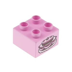 1x LEGO Duplo Construction Stone 2x2x1 Light Pink Printed Cake Decorated Icing - Picture 1 of 1
