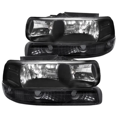 Fit Chevy 1999-2002 Silverado Black Headlights w/ Bumper Signal Lamps Light Pair - Image 1 of 4