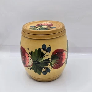 Vintage Sowjetisches Holzfass-Box UdSSR künstlerische Handmalerei Erdbeere Heidelbeeren - Bild 1 von 15