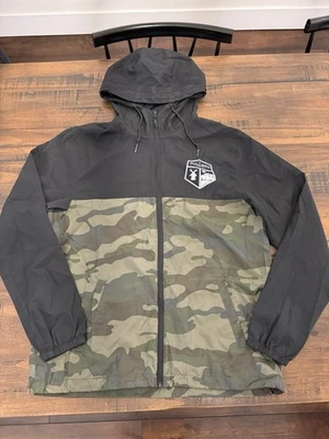 Dutch Bros Windbreaker Jacket Mens Medium Full Zip Logo Camo Camouflage Black - Image 1 of 4