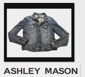 Ashley Mason Denim Blue Jean Jacket Women's Size Medium - Lightly Distressed - Picture 1 of 13