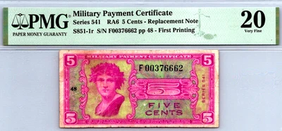 Series 541 ($.05 CENTS) 1st Printing "REPLACEMENT PMG 20 VF Pick S851-1r - Image 1 of 4