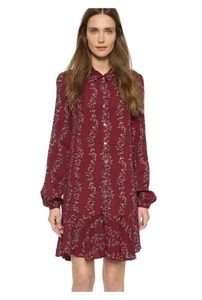 Free People Slubby Crinkle Button Down Dress Size L Cranberry Ruffle Hem - Picture 1 of 12