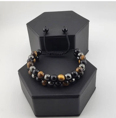 Pulsera Triple Protección Ojo de Tigre, Obsidiana Negra y Hematita Regalo de Curación Foto 1 de 3