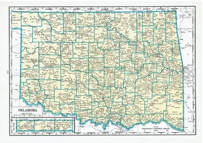 Hermosos mapas antiguos a color de Oklahoma y Oregón 1932 como nuevos 10x14 Foto 1 de 4