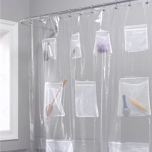 Cortina de ducha o forro de tela con 9 bolsillos de almacenamiento baño ducha (claro) - Imagen 1 de 4