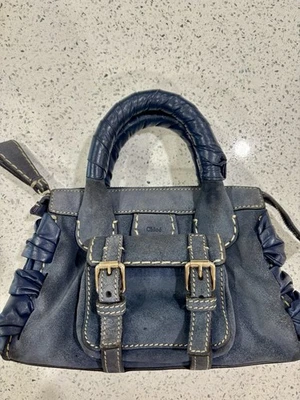 Chloe Navy Top Handle Mini Bag Suede Leather Calfskin  Shoulder Bag Authentic - Image 1 of 4