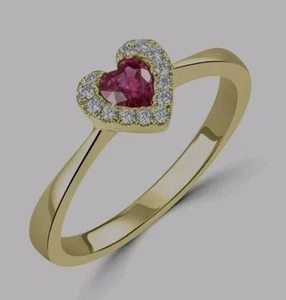 Pravins 18CT YELLOW GOLD HEART SHAPE RUBY AND DIAMOND DRESS RING - Picture 1 of 3