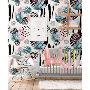 Abstract jungle Non-Woven wallpaper white wall Home Mural Traditional Decor - Picture 1 of 9