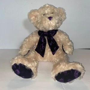 Caltoy Soft Teddy Bear Plush Stuffed Animal Purple Paws and Ribbon - Picture 1 of 6