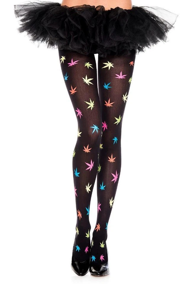 Sexy MÚSICA PIERNAS hierba MARIJUANA hoja ARCO IRIS opaco MEDIAS PANTIMEDIAS Foto 1 de 1