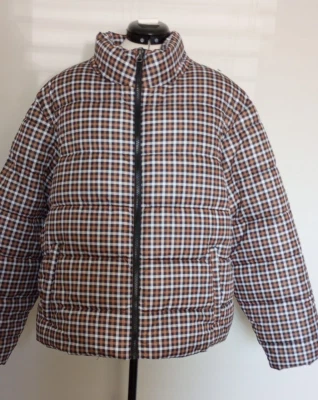 Time and Tru Women`s Puffer Jacket Neutrel Gingham Check Zipped Pockets size 2X - Image 1 of 4