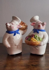 Vintage Ton Kunst Koch Schweine Salz & Pfefferstreuer - Bild 1 von 5