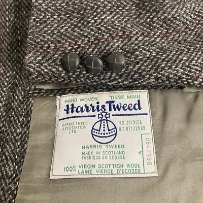 Vintage Harris Tweed Sport Coat Mens 42R Grey Red Stripe Wool Blazer Jacket Foto 1 de 4