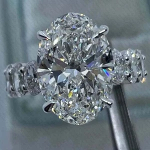 7 kt Ovalschliff Cerified VVS1 Moissanit Verlobungsring 14 K Weißgold plattiert - Bild 1 von 13