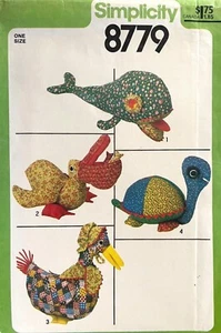 1970's Simplicity Stuffed Toys Whale,Pelican,Goose,Turtle Pattern 8779 UNCUT - Picture 1 of 2