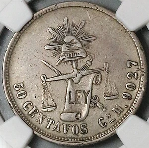 1887-Cn NGC XF 45 Mexico 50 Centavos Culiacan Mint 76k Silver Coin (23071403C) - Picture 1 of 6