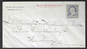 Rochester NY 1c Franklin on 1890's cover to Germany, C.C. ad, Vacuum Oil Co. - Picture 1 of 2