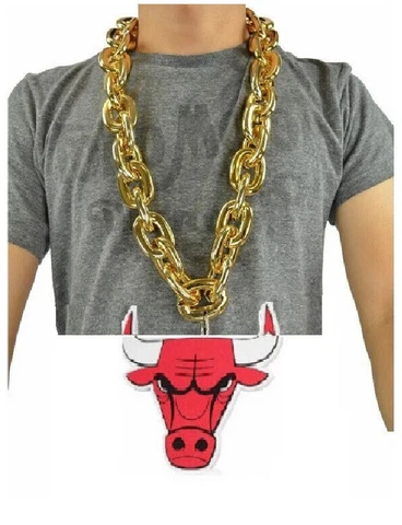 New NBA CHICAGO BULLS GOLD Jumbo Big Chain Necklace Foam Made in USA Cover