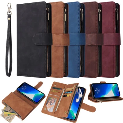 QVBWORLD Funda tipo billetera de cuero con cremallera para Samsung A10 A20 A30 A40 A50 A70 S cubierta magnética abatible