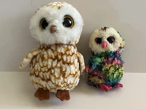 Lotto di 2 peluche TY Beanie Boos Buddies Swoops 9" gufo medio Owen piccolo arcobaleno - Foto 1 di 7
