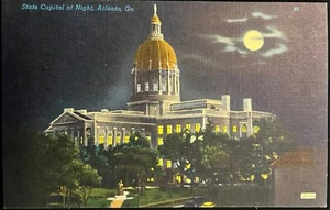 Postal de Georgia luna llena del Capitolio del Estado de Atlanta c1940 - Imagen 1 de 3