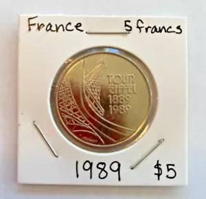 1989 France 5 Francs Coin - 100th Anniversary Eiffel Tower - Picture 1 of 4