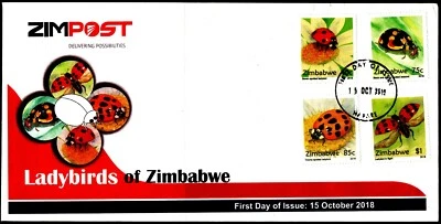 Zimbabwe 2018 Ladybirds of Zimbabwe set of 4 on FDC, SG1448 to 1451 MNH (Br1985) - Image 1 of 2
