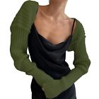 Women's Long Sleeve Open Front Crop Cardigan Drop Shoulder Shrug Ribbed Knitted