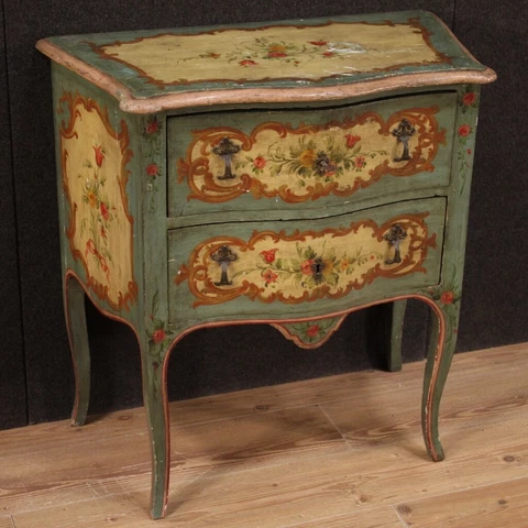 Commode antique style Venetian dresser two drawers wood lacquered painted 900 Cover