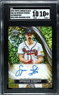 2024 Topps Chrome Black Autographs Spencer Strider Gold Mini Diamond SGC 10 #/50 - Image 1 of 2