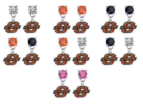 Oklahoma State Cowboys Crystal Bling Earrings Stud Post Dangle - Pick Colors Cover