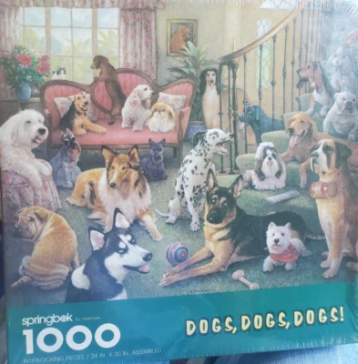 Springbok " Dogs, Dogs, Dogs! " Puzzle 1000 Pieces Vintage Rare 2 Pcs Missing - Image 1 of 2