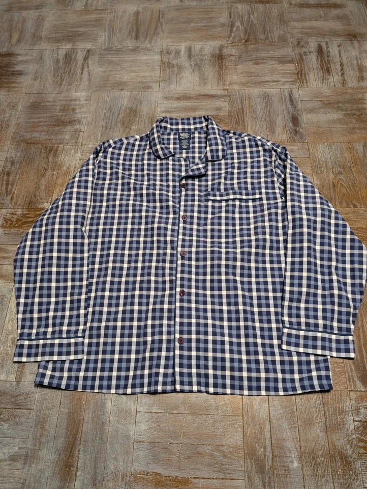 Camisa de pijama John Blair XL azul a cuadros mezcla de algodón botón delantero manga larga dormir Foto 1 de 4