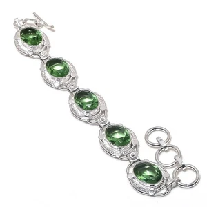 Chrome Diopside Gemstone Handmade 925 Sterling Silver Jewelry Bracelet Size 7-8" - Picture 1 of 1