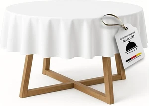 Tischdecke Tischtuch rund Damast weiß 100% Baumwolle - Bild 1 von 10